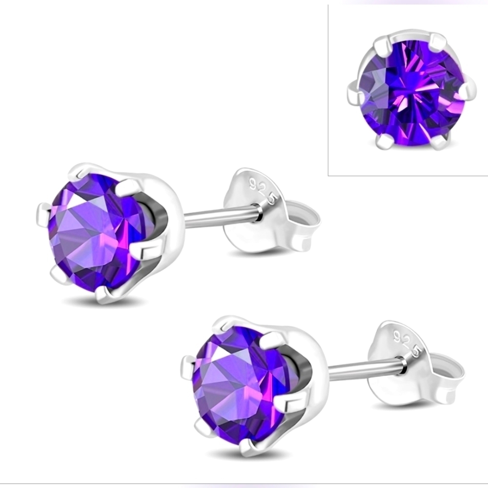 Earrings --Amethyst CZ Sterling Silver Studs